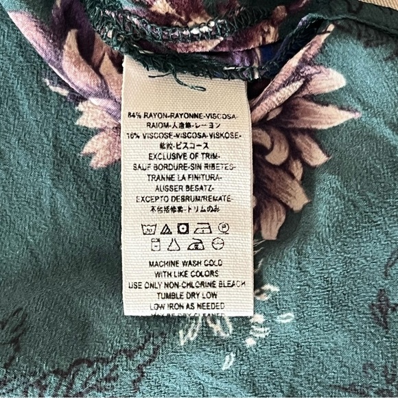 Free People Heartbeat Long Bell Sleeved Emerald Green Floral Tunic‎ Size XS Boho - Picture 14 of 16